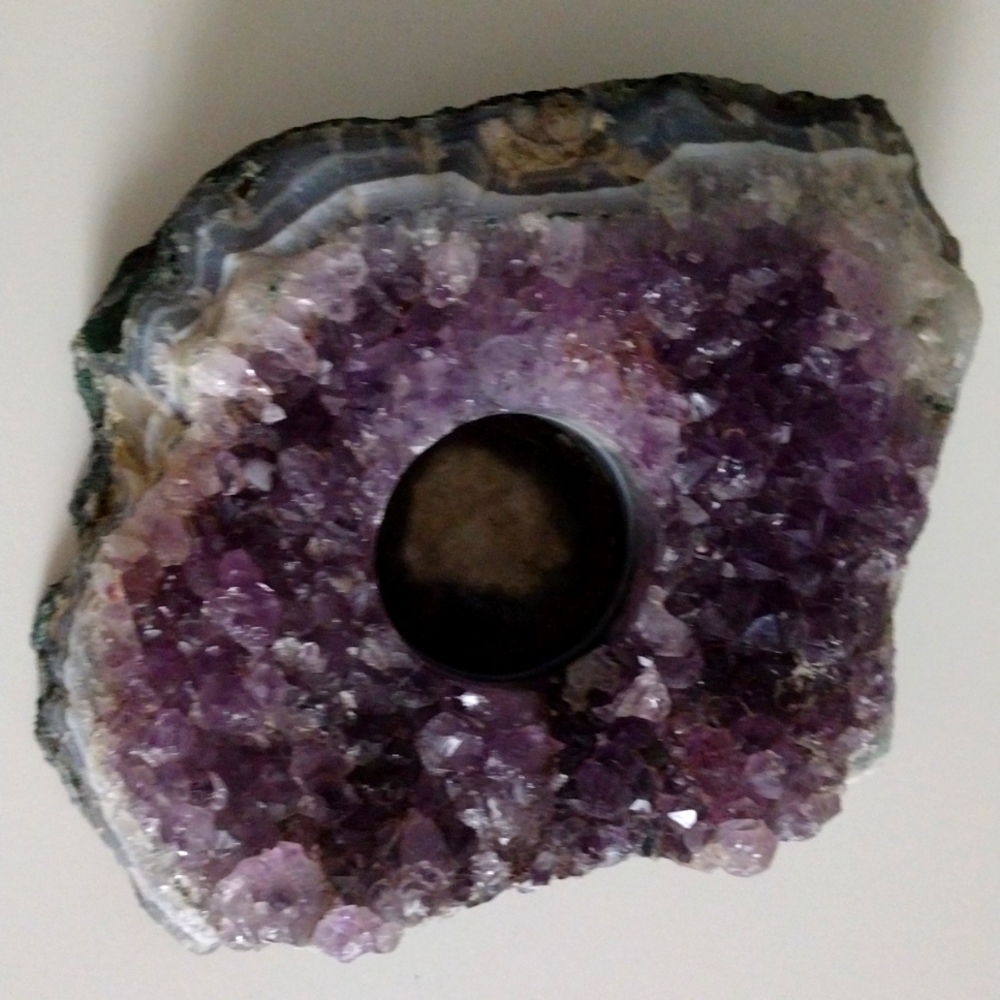 Amethyst crystal, able to fit a candle inside hole, medium sized, clean and new.